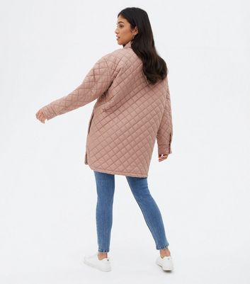 Click to view product details and reviews for Petite Mid Pink Quilted Long Shacket New Look.