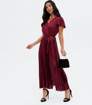 burgundy satin wrap dress