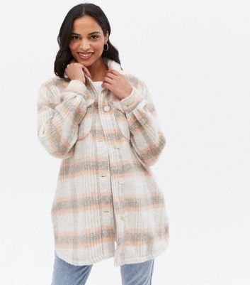 Maternity Coral Check Brushed Shacket New Look