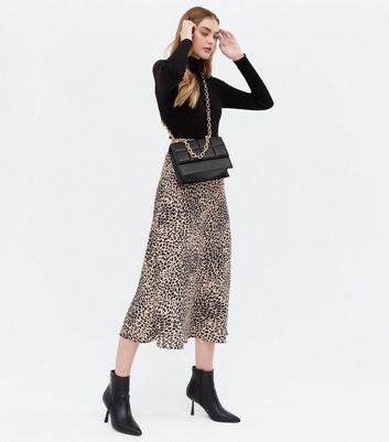 Brown Leopard Print Bias Cut Midi Skirt New Look