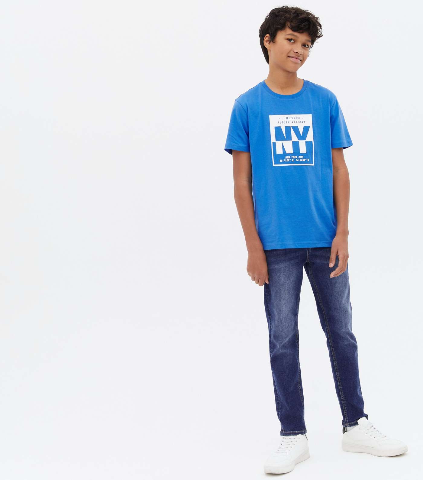 Boys Bright Blue NY Box Logo T-Shirt Image 2