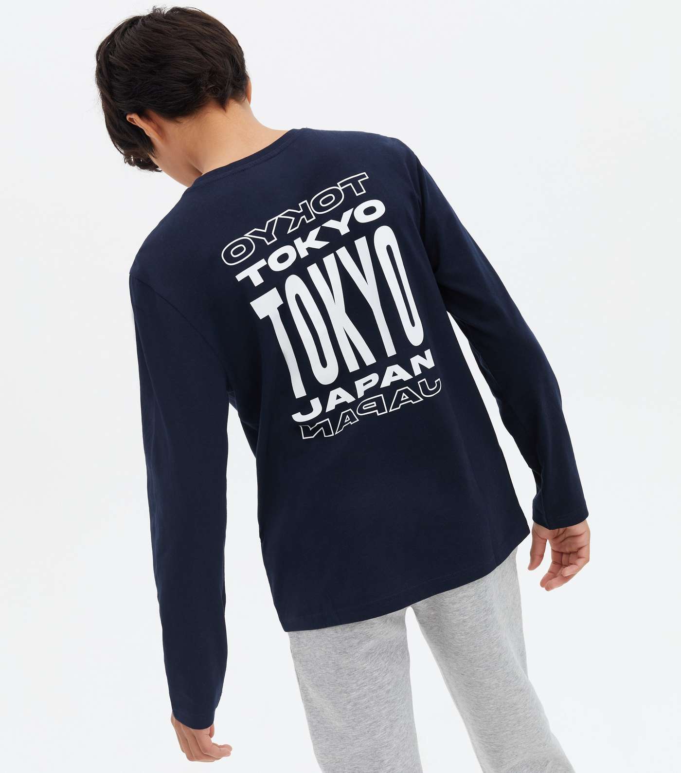 Boys Navy Tokyo Front and Back Logo T-Shirt Image 4