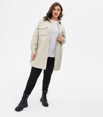 Click to view product details and reviews for Curves Cream Quilted Long Shacket New Look.