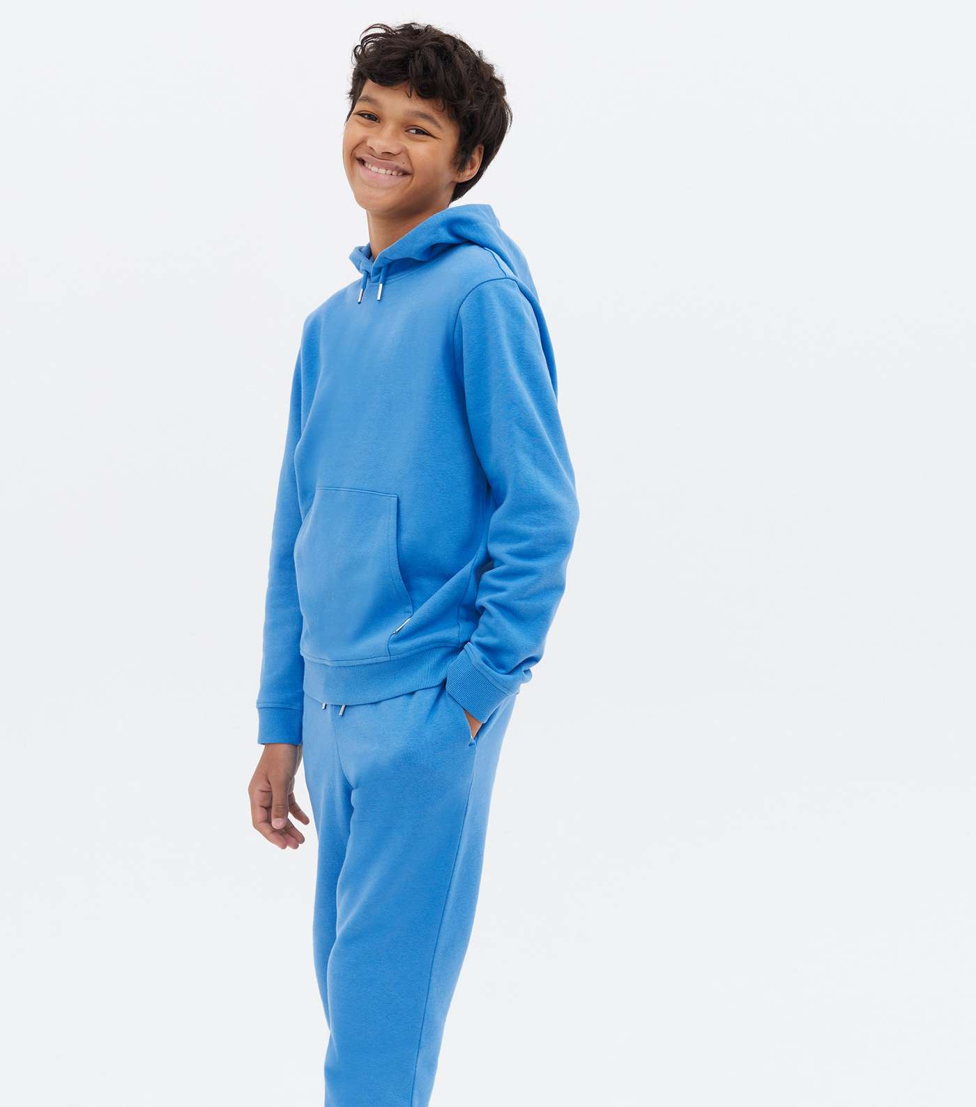 Boys Bright Blue Jersey Pocket Front Hoodie Image 2