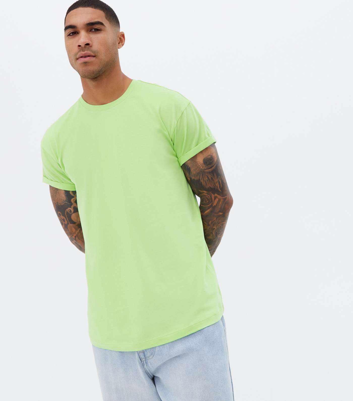 Light Green Crew Neck Roll Sleeve T-Shirt