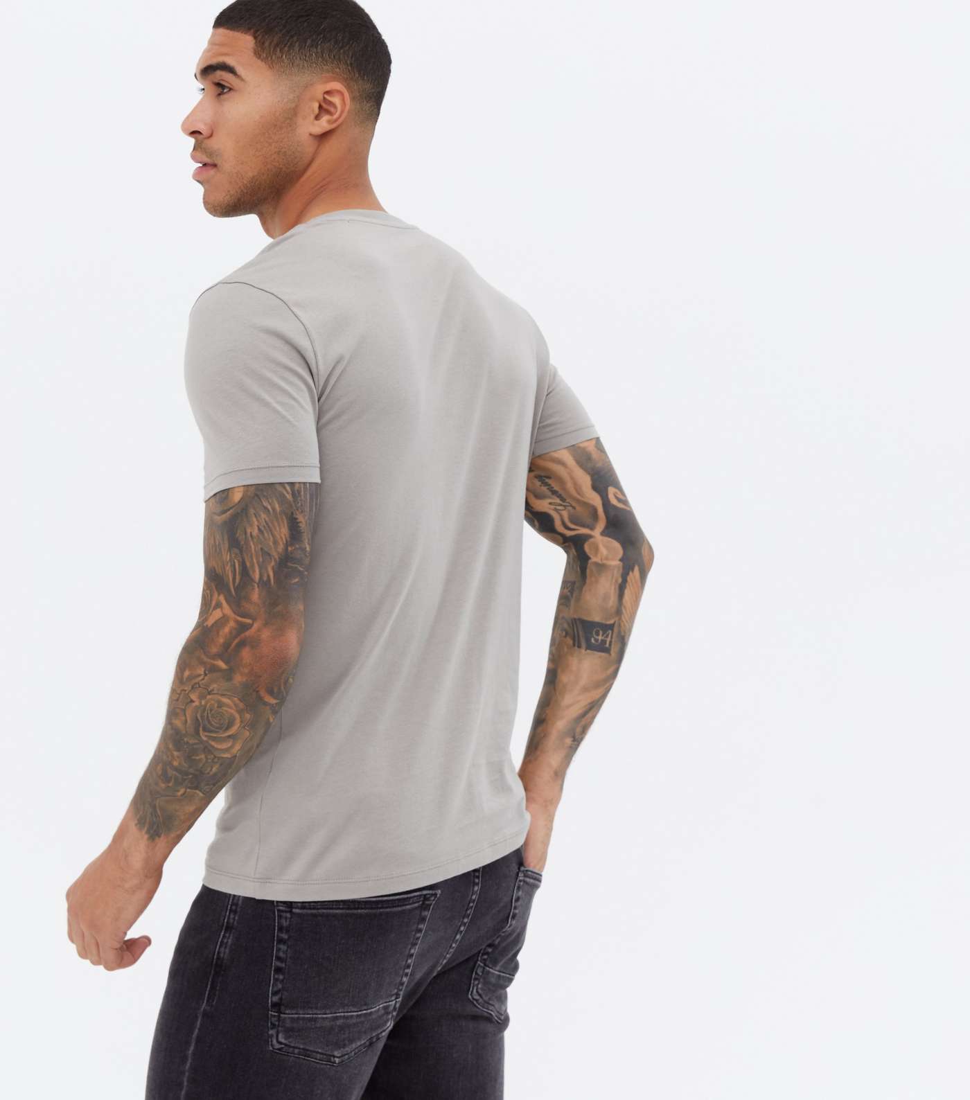 Grey Short Sleeve Muscle Fit T-Shirt Image 4