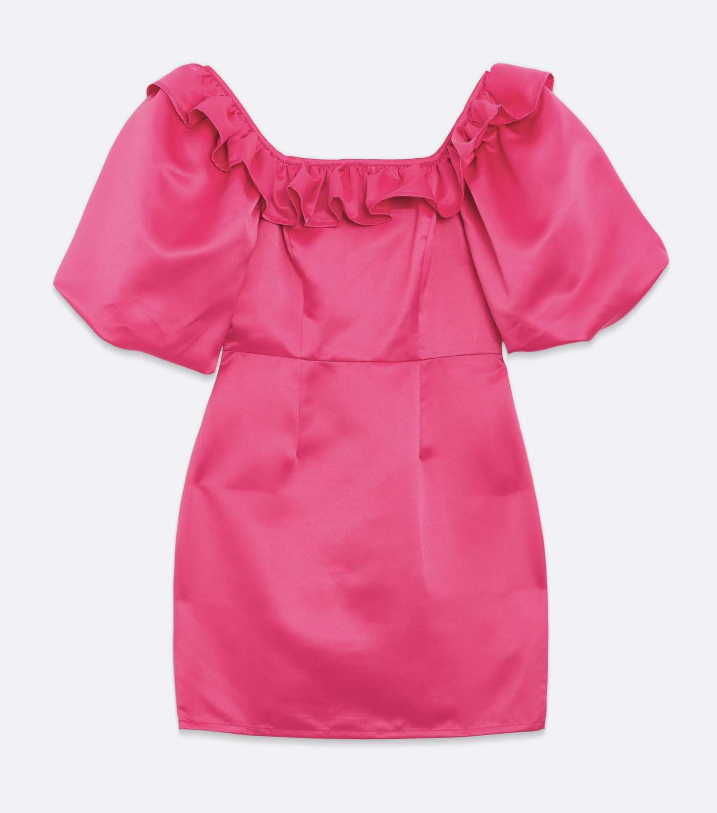 Bright Pink Satin Frill Puff Sleeve Mini Dress Image 5