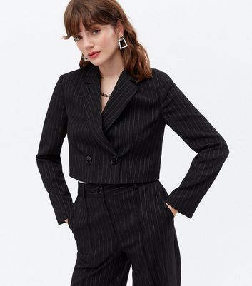 black pinstripe cropped blazer