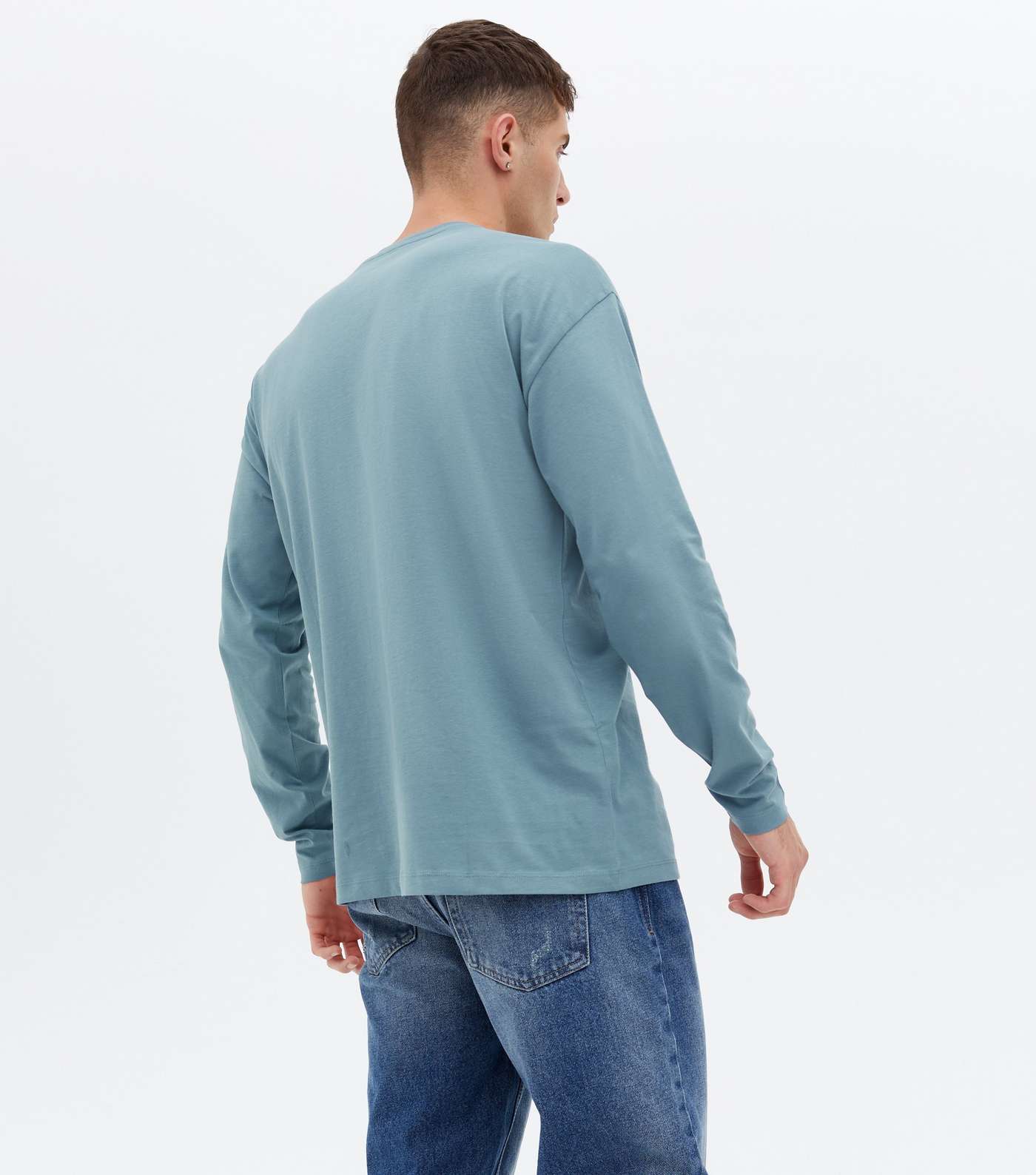 Blue Crew Neck Oversized Long Sleeve T-Shirt Image 4