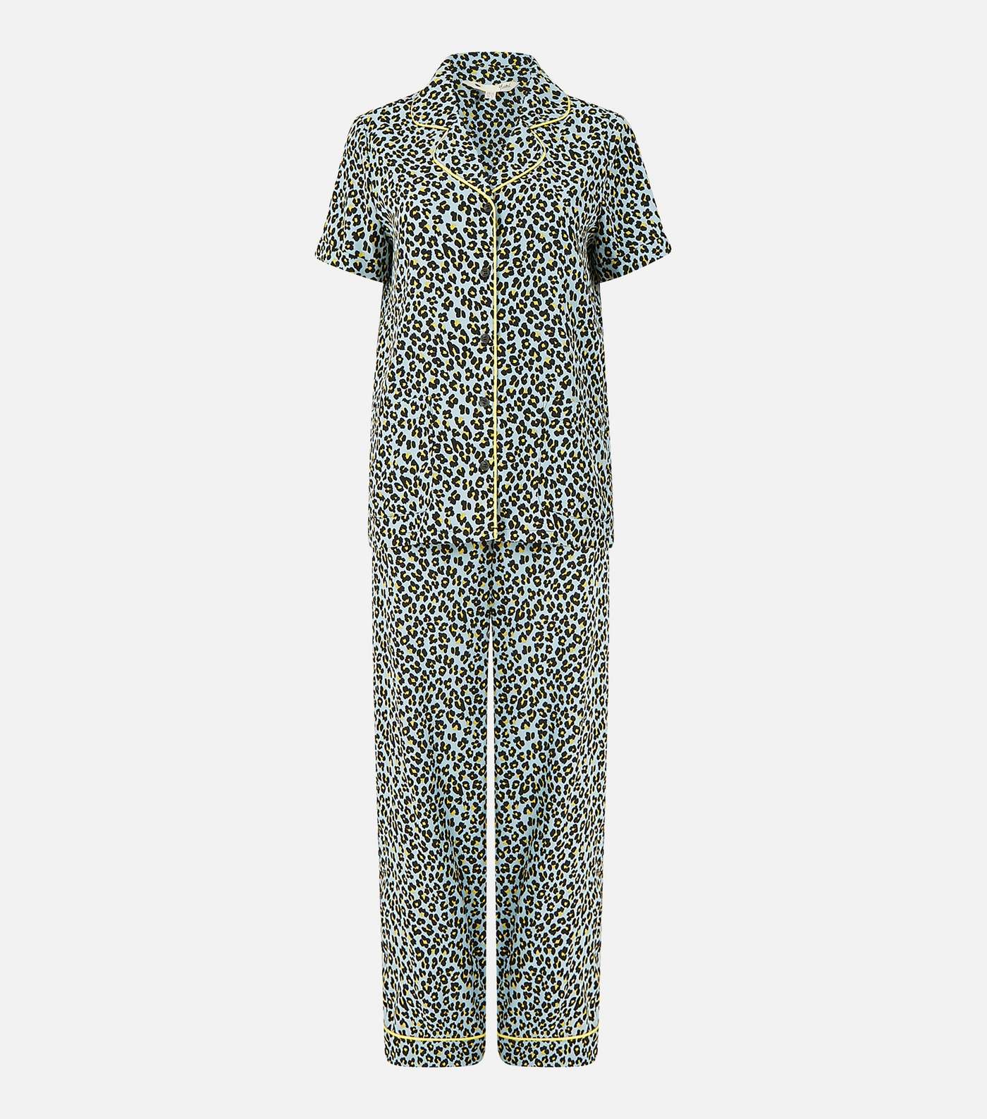 Yumi Pale Blue Leopard Print Trouser Pyjama Set Image 4