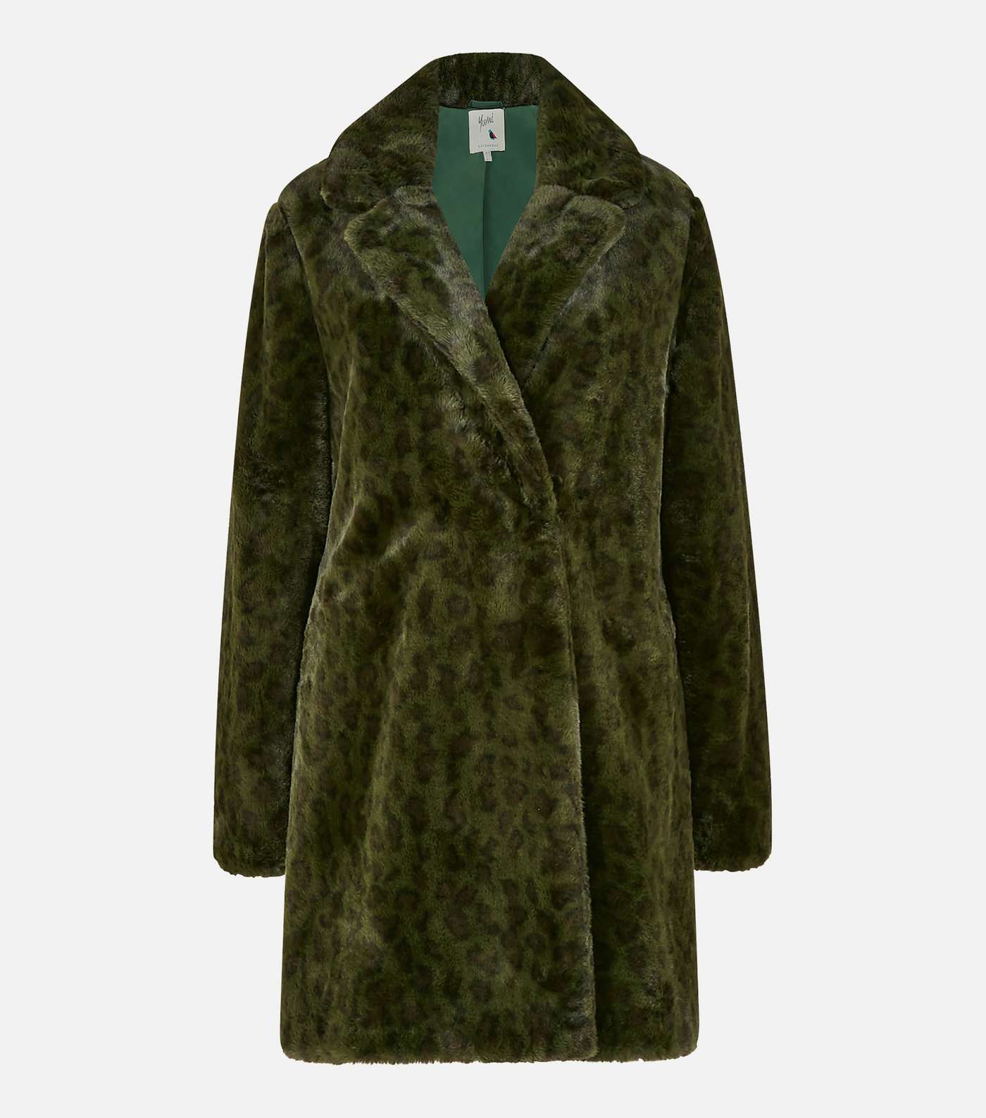 Yumi Green Leopard Print Faux Fur Coat Image 4