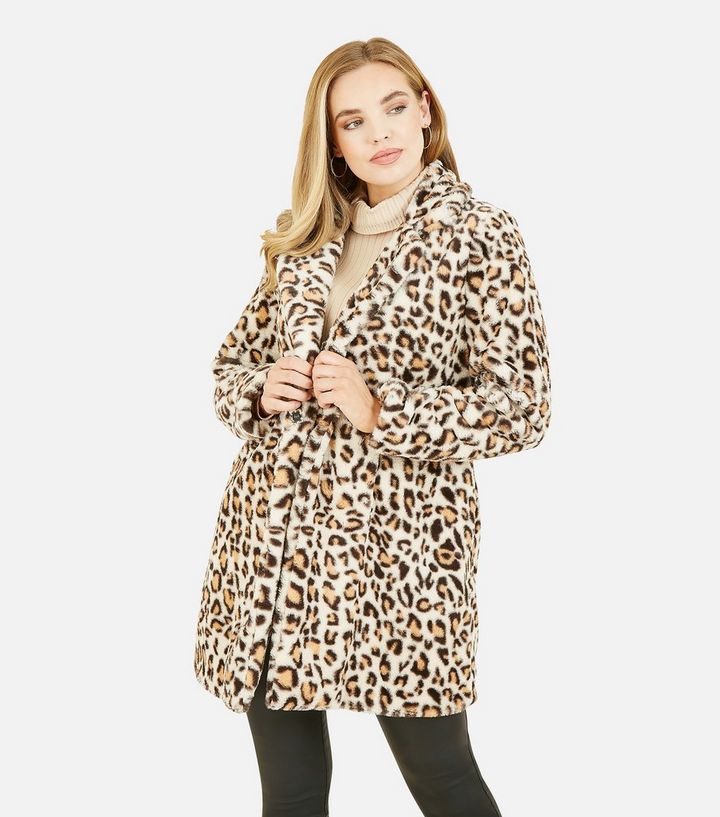 White Leopard Print Faux Fur Coat, New Look Leopard Print Faux Fur Coat