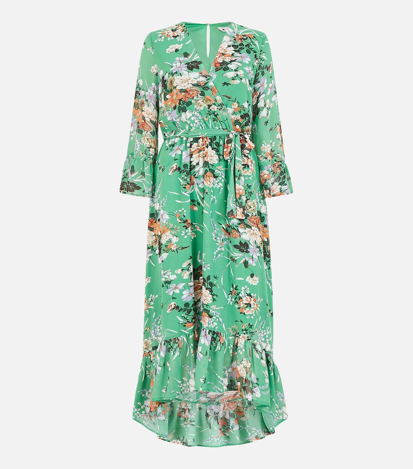 Yumi Green Floral Tiered Midi Wrap Dress Image 4