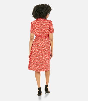 penelope wrap midi dress in red ditsy print