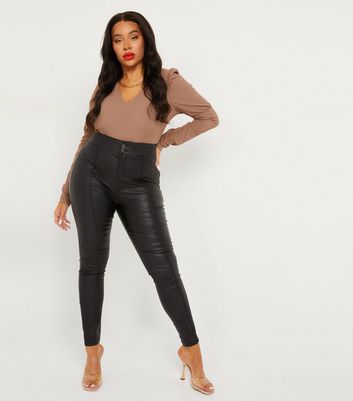Black faux leather high waisted trousers  River Island