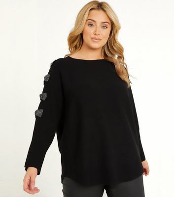 QUIZ Curves Black Diamanté Bow Sleeve 