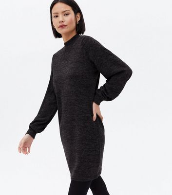 JDY Dark Grey Knit High Neck Mini Dress 