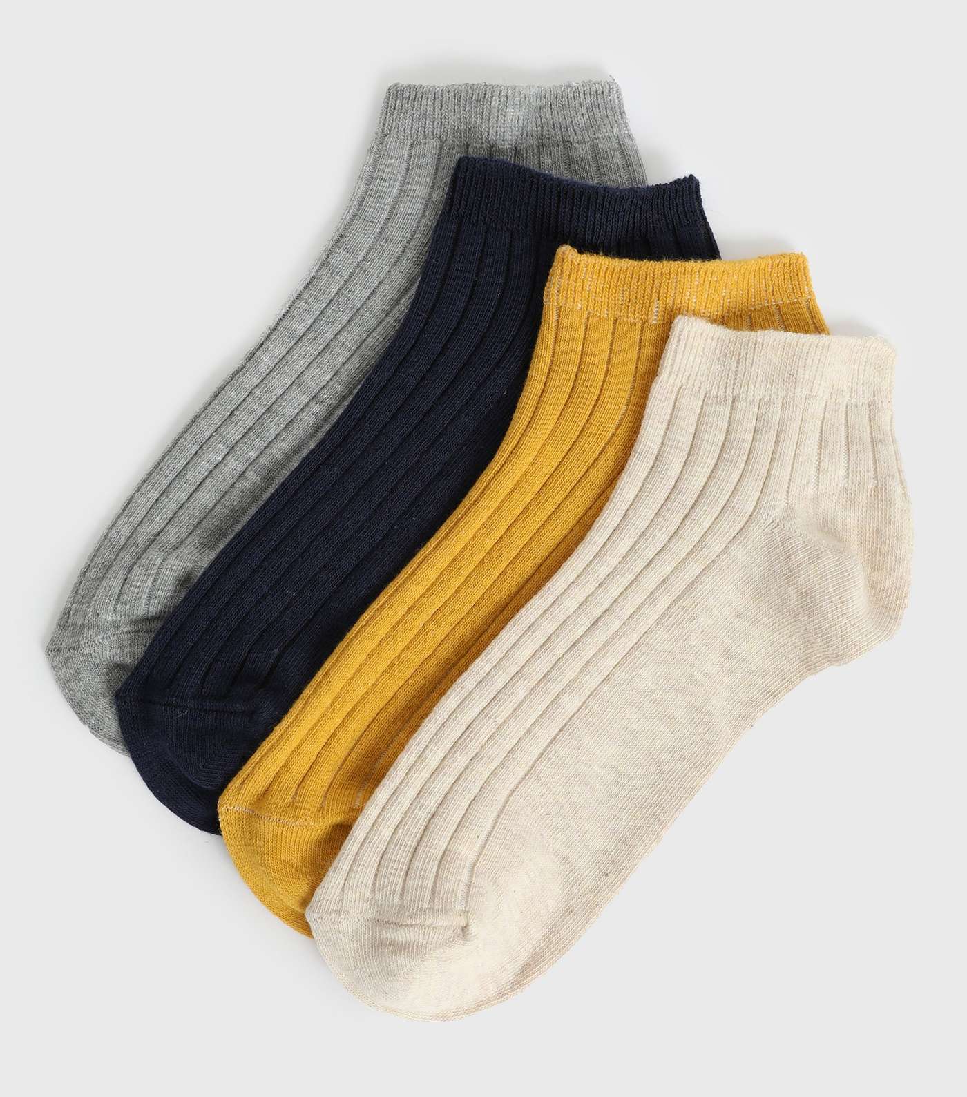 4 Pack Yellow Cream Black and Grey Ribbed Trainer Socks