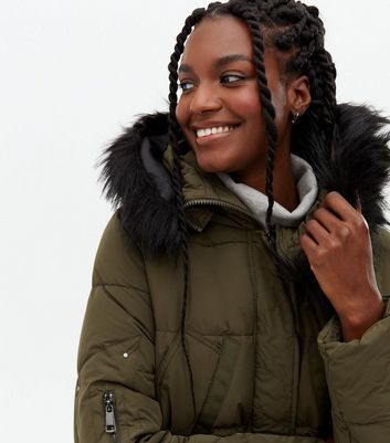 JDY Khaki Faux Fur Trim Parka Jacket 
