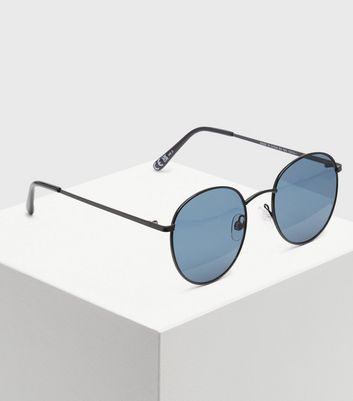 Men's Black Round Frame Sunglasses New Look