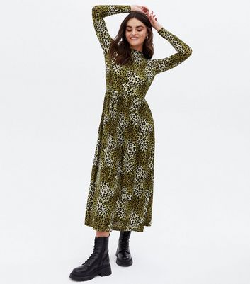 leopard print midi dress long sleeve