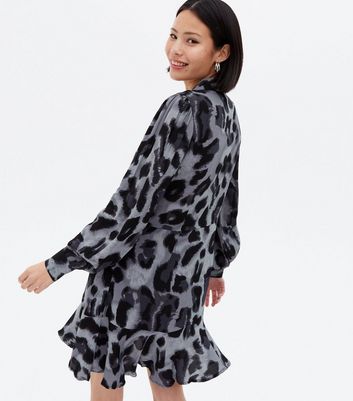 JDY Grey Leopard Print Frill Blazer 
