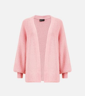 Mela Pink Knit Puff Sleeve Relaxed Fit Cardigan New Look