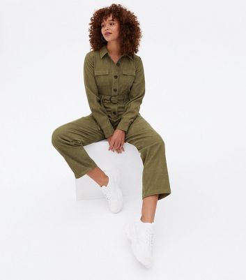 cord belted button front jumpsuit