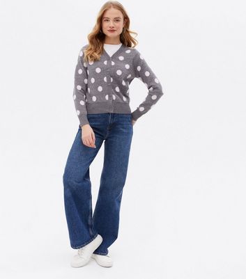 Mela Grey Spot Button Front Cardigan New Look