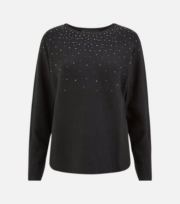 Mela Black Diamanté Batwing Jumper New Look