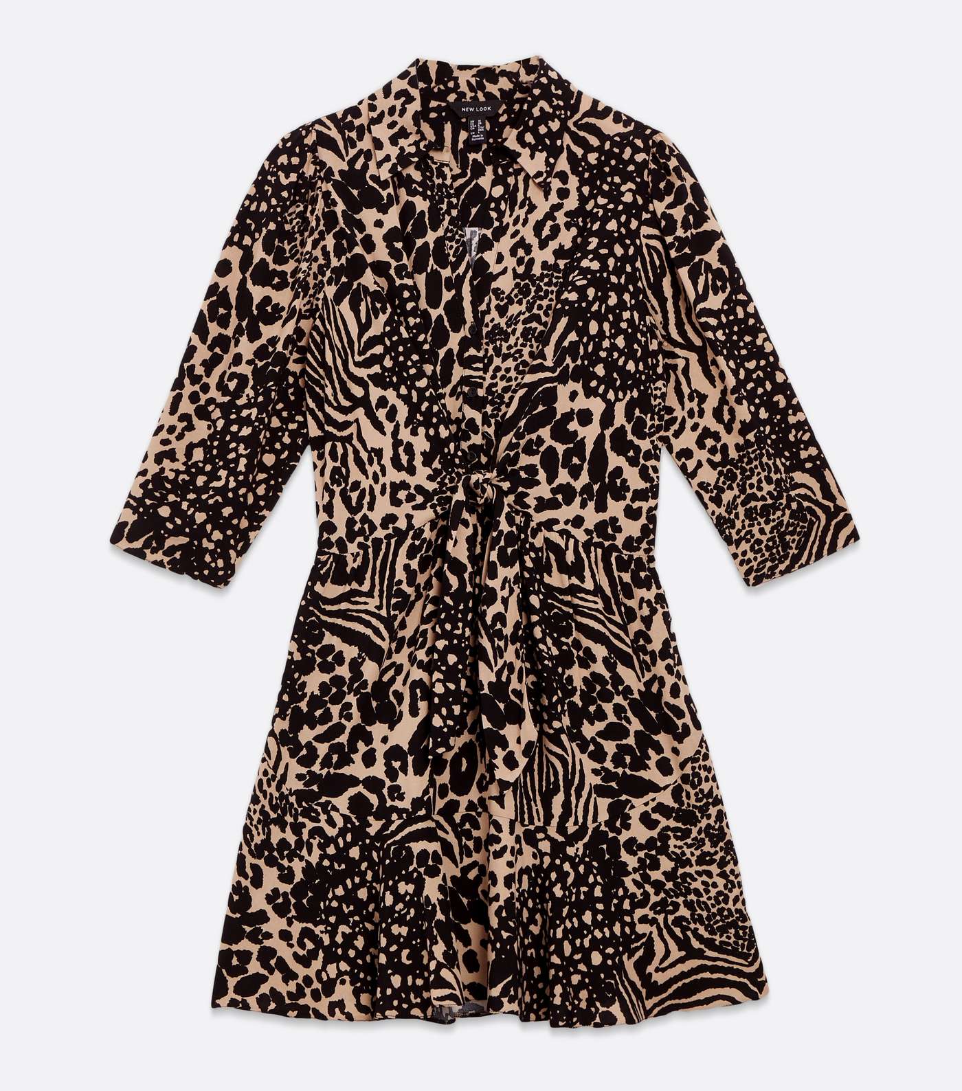 Brown Leopard Print Twist Front Mini Shirt Dress Image 5