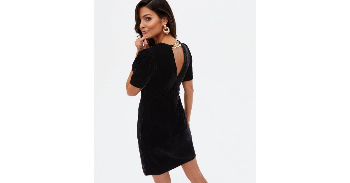 Blue Vanilla Black Velvet Chain Back Mini Dress New Look