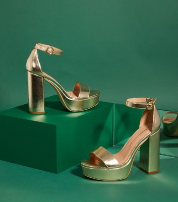 gold block high heels