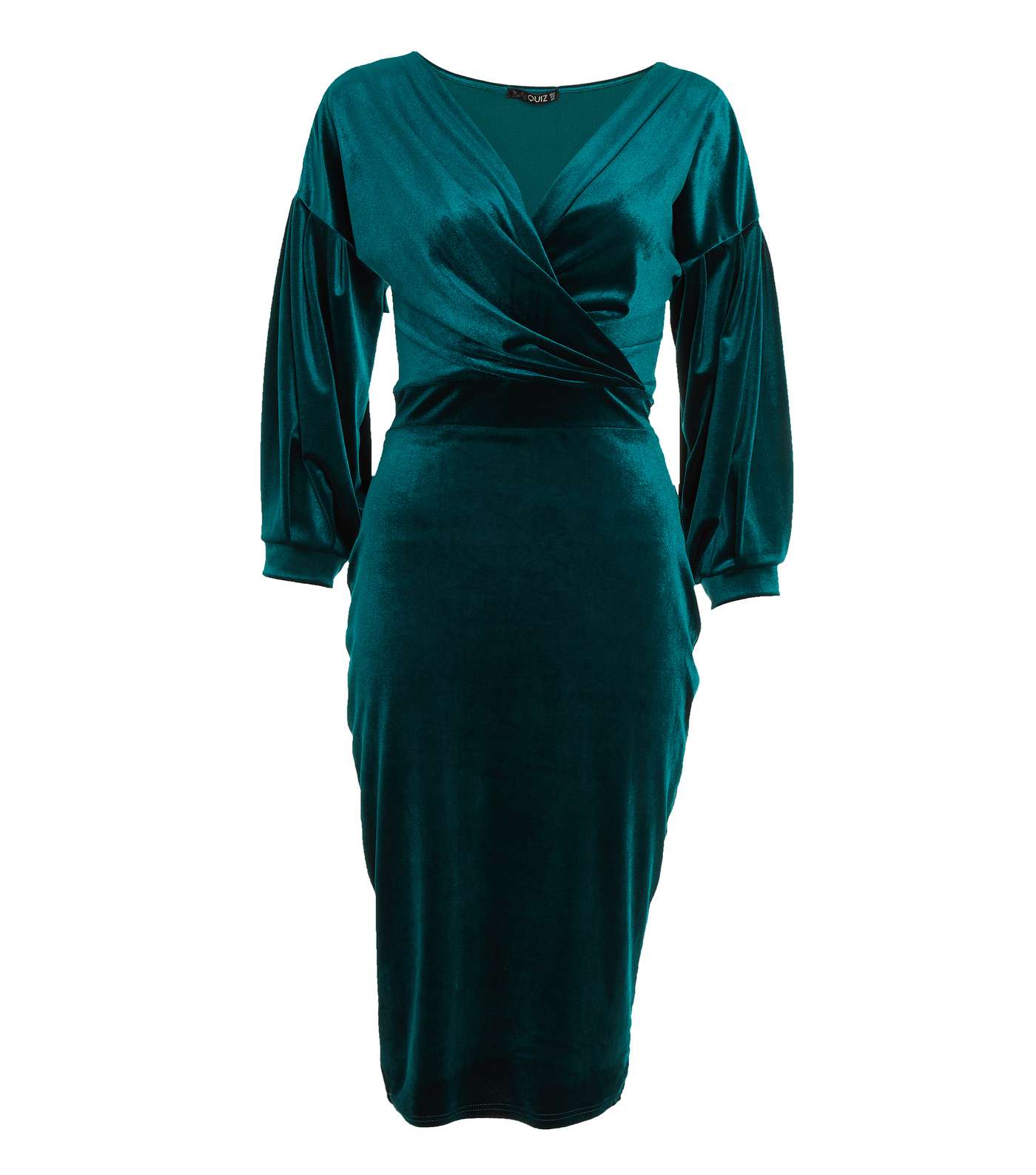 QUIZ Dark Green Velvet Midi Wrap Dress Image 4