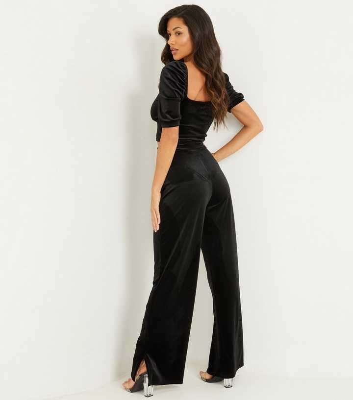 Velvet wideleg trousers - Woman