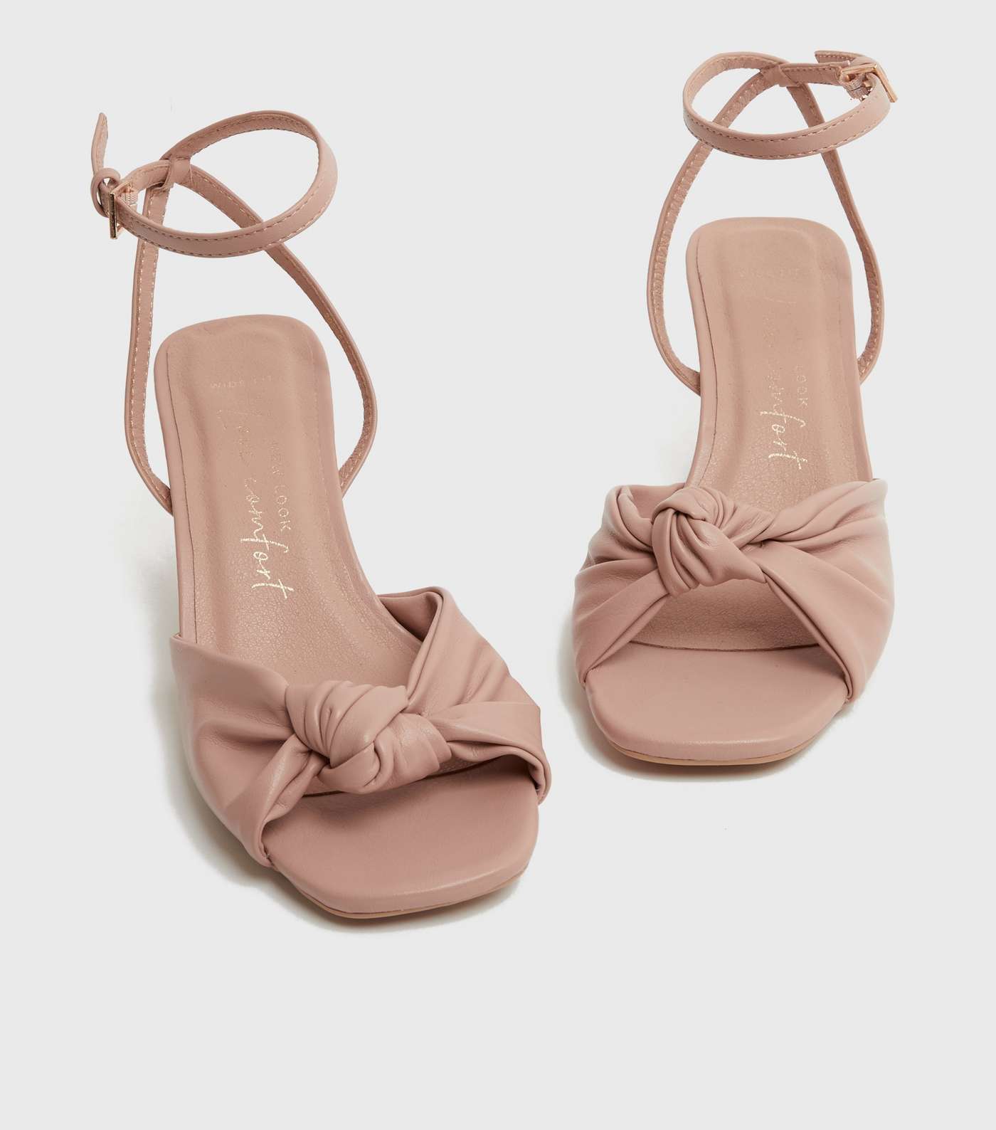 Wide Fit Pale Pink 2 Part Knot Square Toe Stiletto Heel Sandals Image 3