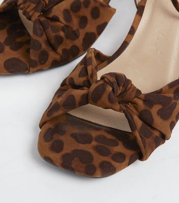 shop for Wide Fit Brown Leopard Print Knot Stiletto Heel Sandals New Look Vegan at Shopo