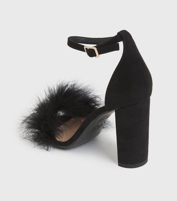 Black feather block clearance heels