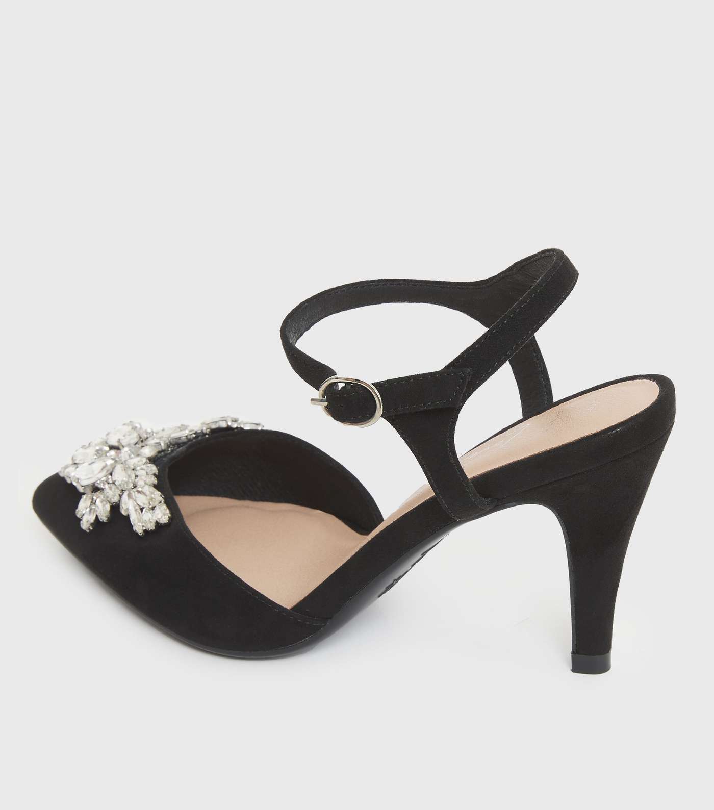 Wide Fit Black Embellished Stiletto Heel Court Shoes Image 4
