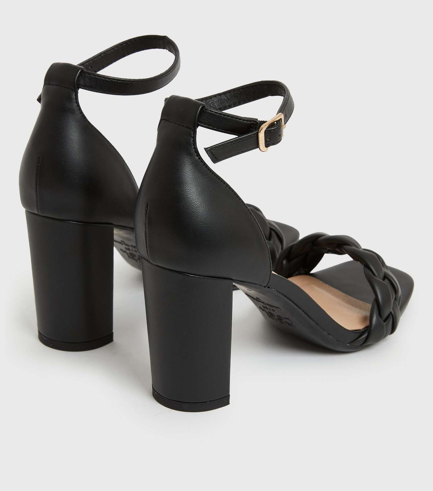 Black Leather-Look Plaited 2 Part Block Heel Sandals Image 3