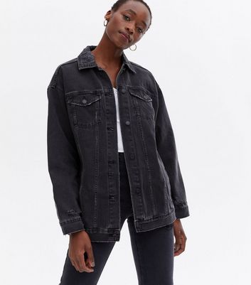 New look black oversized denim jacket hotsell