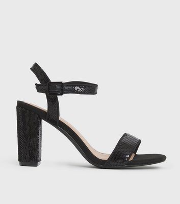 black sequin chunky heels