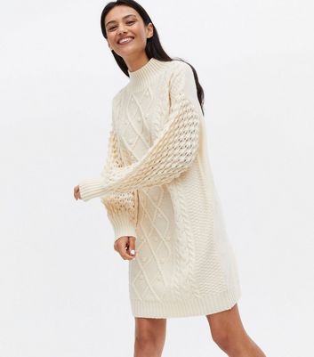 Click to view product details and reviews for Blue Vanilla Off White Textured Cable Knit High Neck Dress New Look.