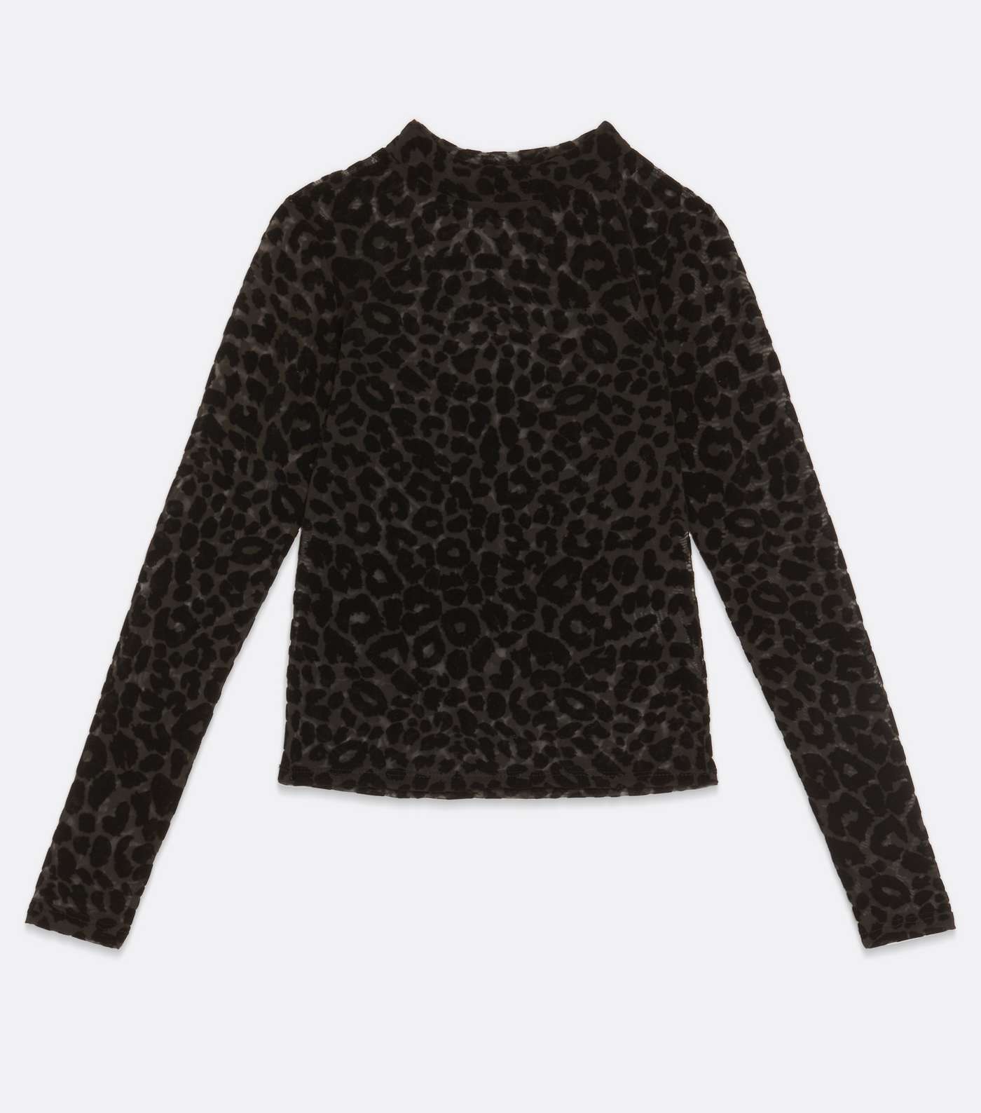 Black Flocked Leopard Print Mesh Long Sleeve Top