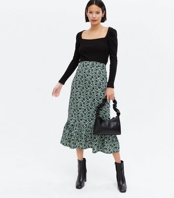 Light green floral midi skirt hotsell