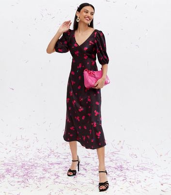 Click to view product details and reviews for Black Floral Satin Midi Dress New Look.