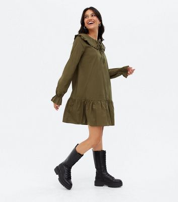 Click to view product details and reviews for Blue Vanilla Khaki Frill Collar Tiered Mini Dress New Look.