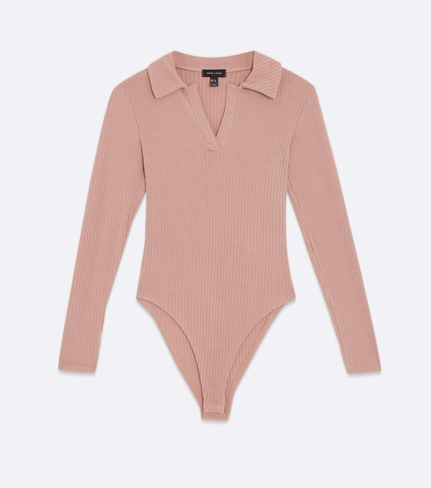 Mid Pink Ribbed Long Sleeve Collared Bodysuit Image 5