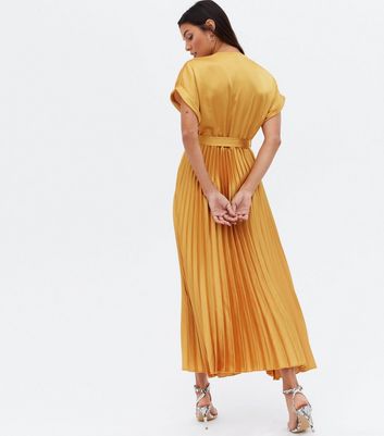 new look gold pleated dress