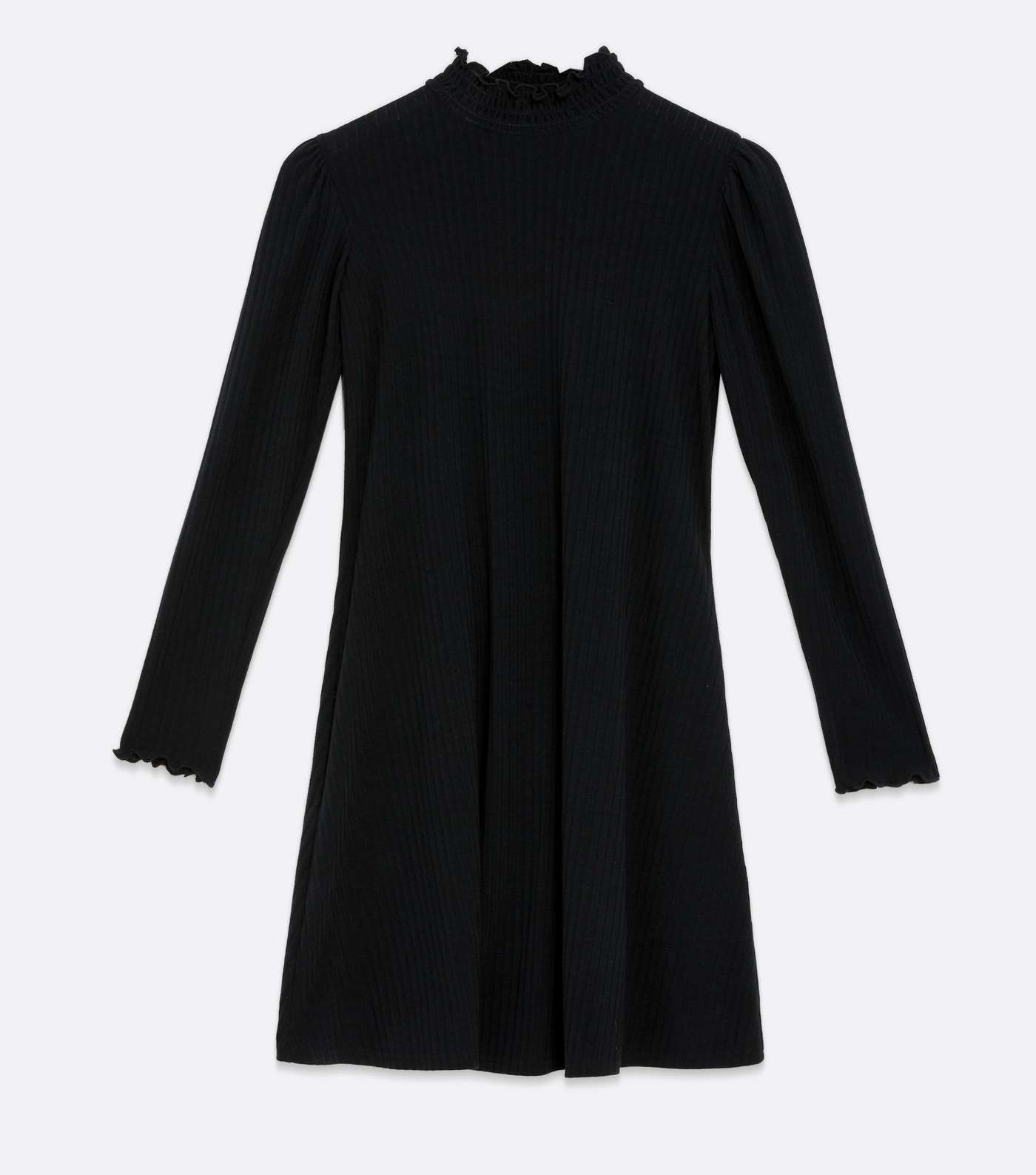 Black Ribbed Shirred High Neck Mini Dress Image 5